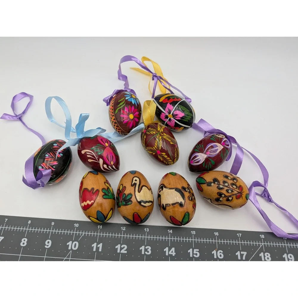 Wooden Easter Eggs Multicolor Hand Painted Floral Animal‎ 10 Piece Set